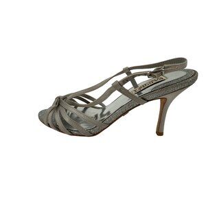 Badgley Mischka Silver Glitter Strappy Heels Size 7M 3-Inch Heel Height